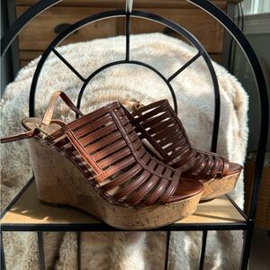 Franco Sarto Tan Strappy Wedge Sandals